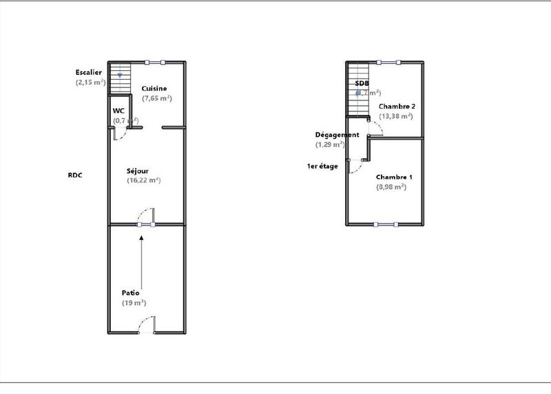 plan rdc 1er étage  A louer duplex de 50 m² avec terrasse de 19 m² 3 pièces entre les Camoins et la Treille 13011 Marseille